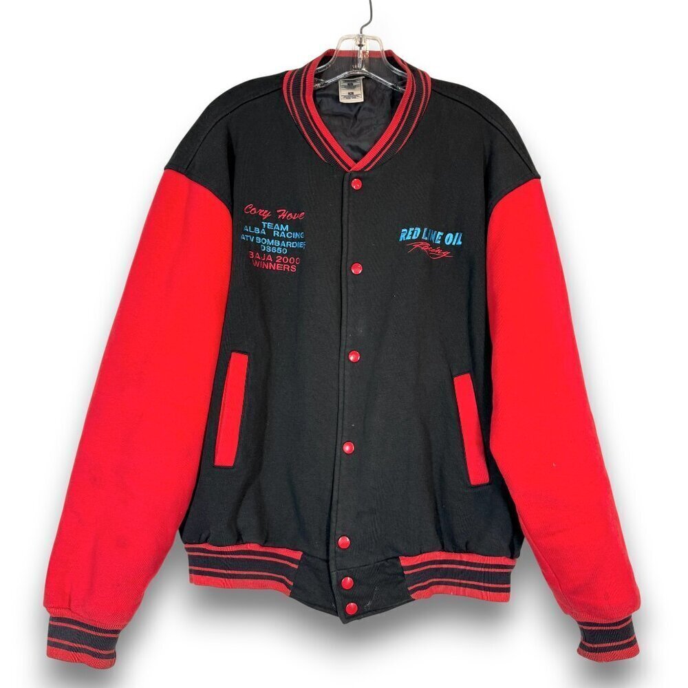 Vintage Red Line Oil Racing Jacket Winners Black Red Embroidered Y2K XL